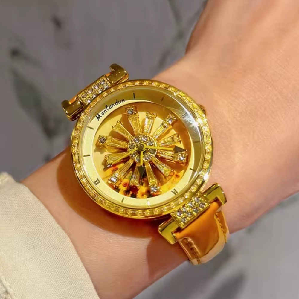 Anthropologie Gold Sunburst Crystal Accent Watch